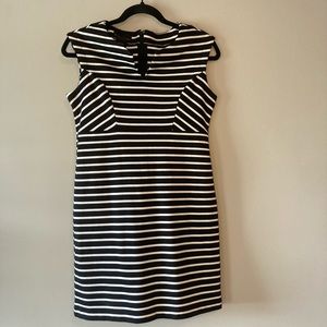 Attention Dress XS Fitted Black White Stripe Office Work Sexy.